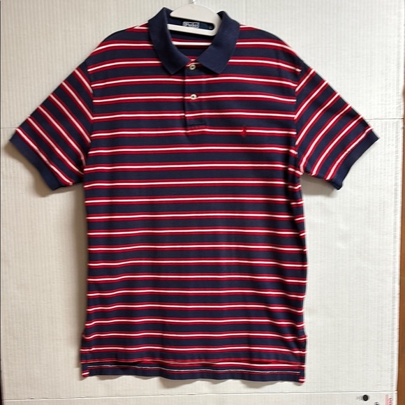 Polo by Ralph Lauren Men's 2 Button Shirt Red White & Navy Stripes Size Large - Picture 1 of 13